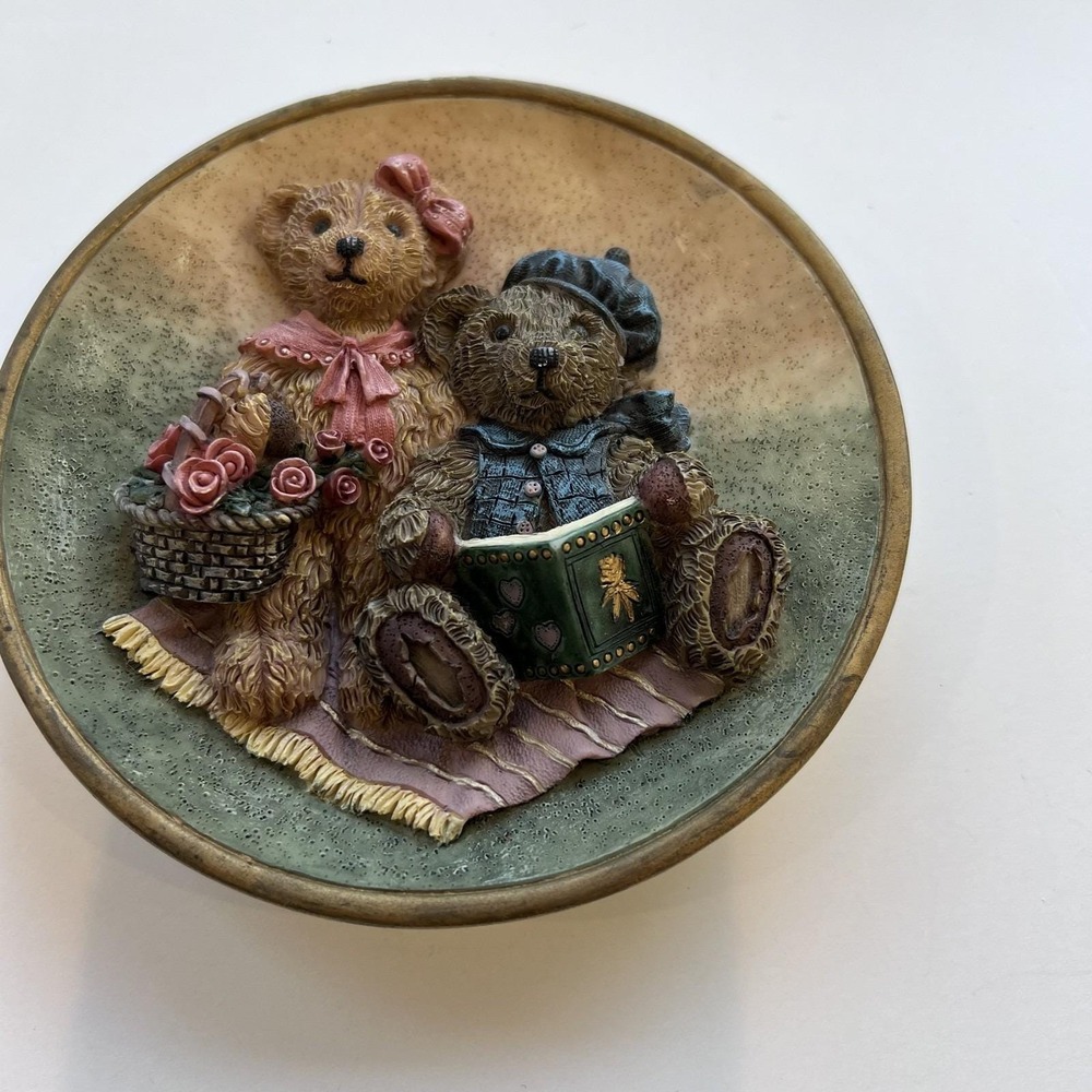 Cherison Teddy Bear Couple Decorative Wall Plaque Plate Hand Painted MCM